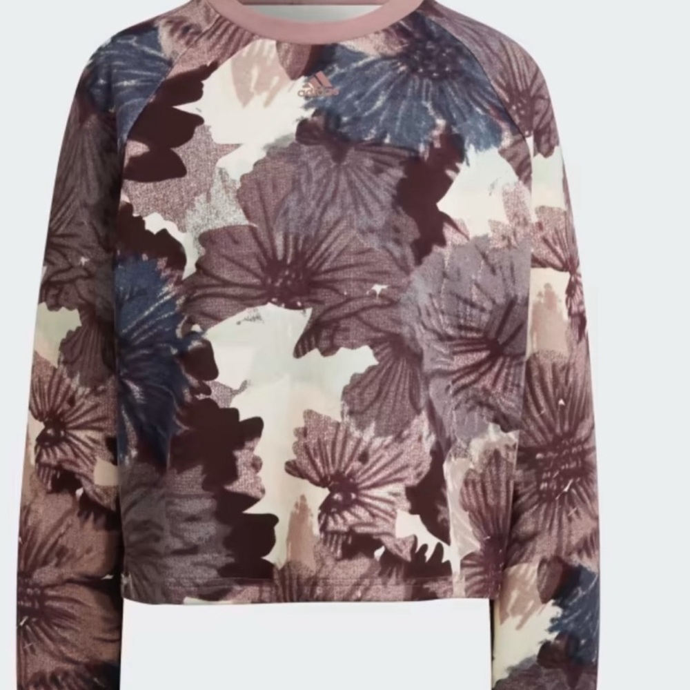 Adidas x Marimekko Floral Print Sweatshirt - Purple and Cream, Gray size Small